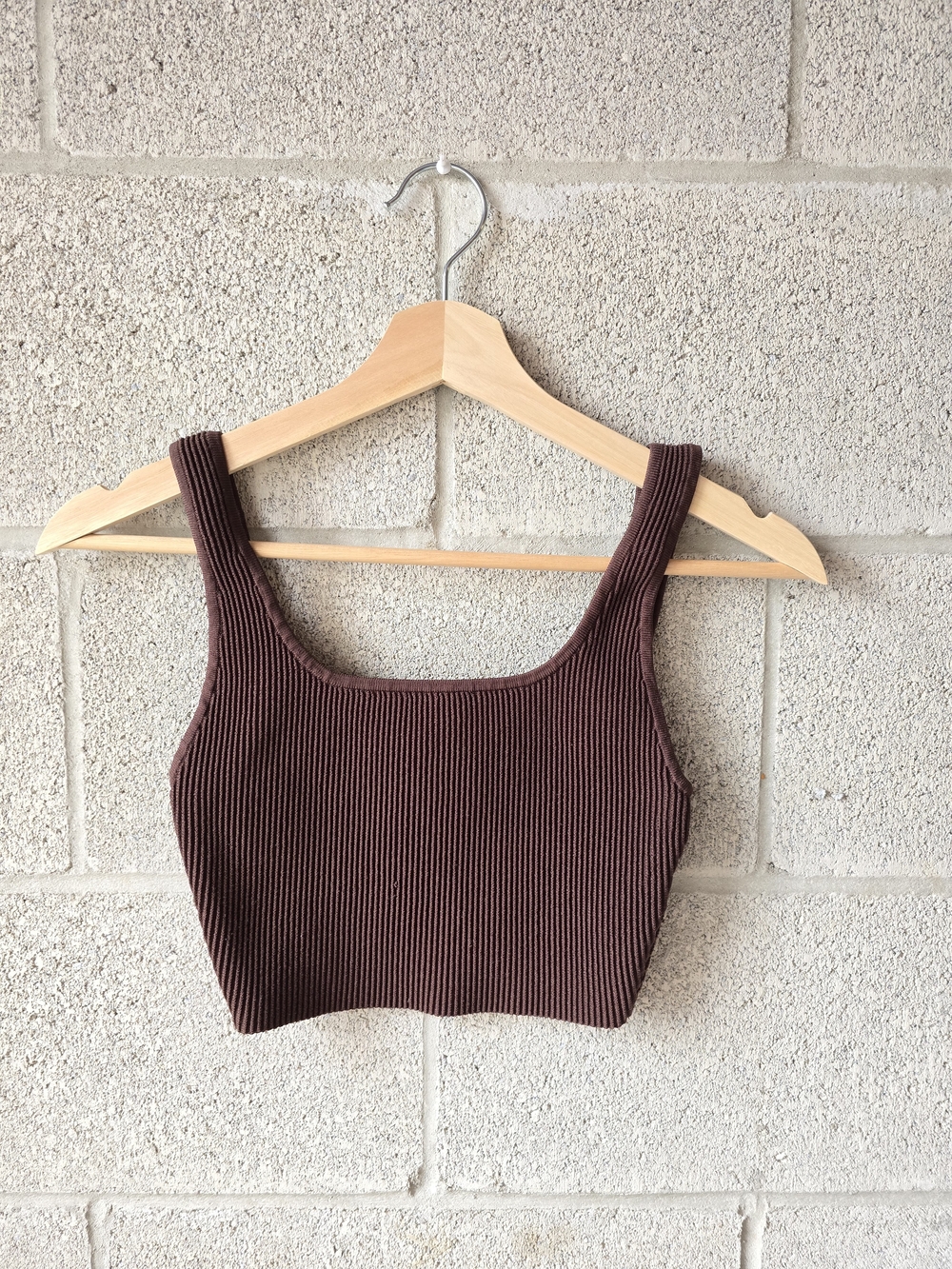 Babaton Ribbed Square-Neck Cropped Tank - Chocolate Brown